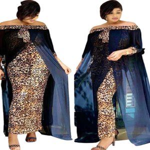Long Women Spring and Summer Navy Leopard Dress